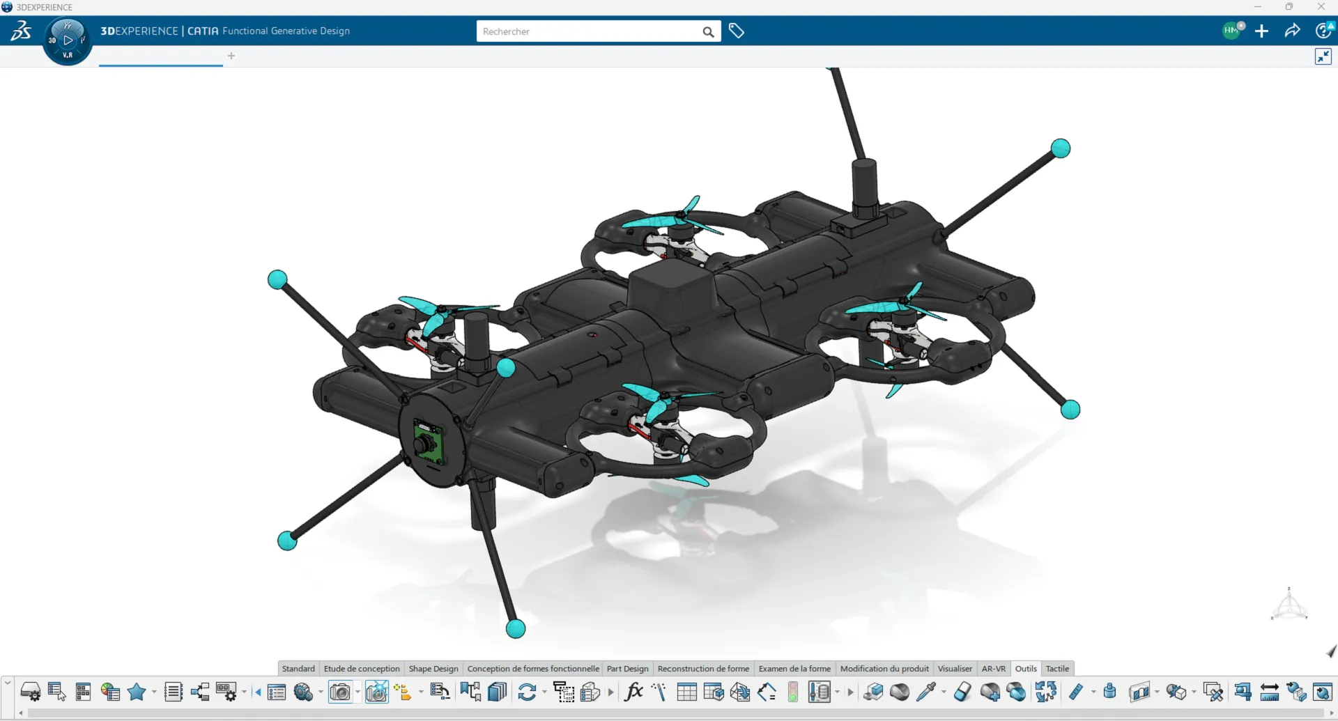 Mô hình thiết kế 3D Drone trên CATIA 3DEXPERIENCE - giao diện phần mềm với mô hình UAV chi tiết